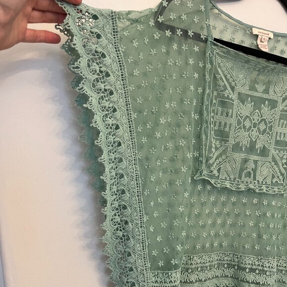 Sundance Green Sheer Embroiderd Lace Top, Size Small - Picture 5 of 9